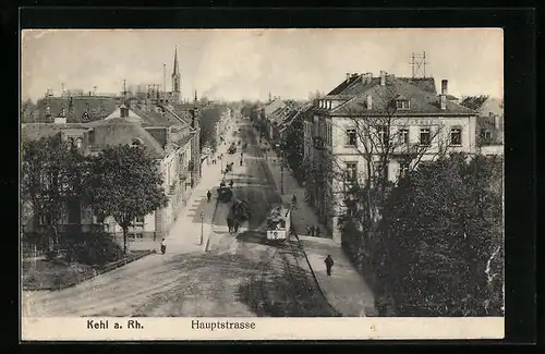 AK Kehl a. Rh., Strassenbahn in der Hauptstrasse