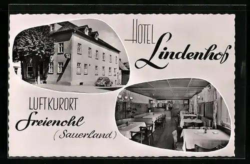 AK Freienohl im Sauerland, Aussen- und Innenansicht Hotel Lindenhof