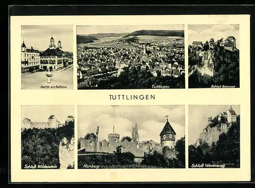 AK Tuttlingen, Ortsansichten, Schloss Bronnen, Partie am Rathaus, Hornberg