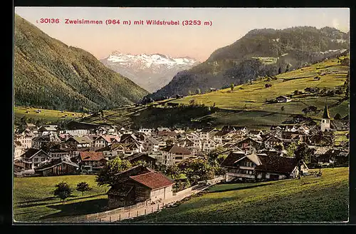 AK Zweisimmen, Ortsansicht mit Wildstrubel