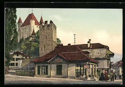 AK Thun, Berntor, alte Ringmauer und Schloss