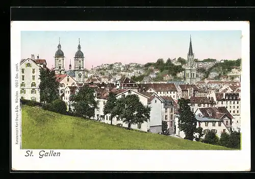 AK St. Gallen, Ortsansicht mit Kirchtürmen