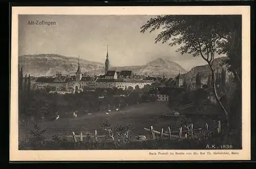 AK Alt-Zofingen, Blick von der Anhöhe auf den Ort