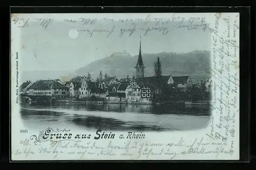Mondschein-AK Stein a. Rhein, Ort im Vollmondlicht