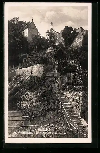 AK Baden, St. Niklausstiege und Schlossruine Stein