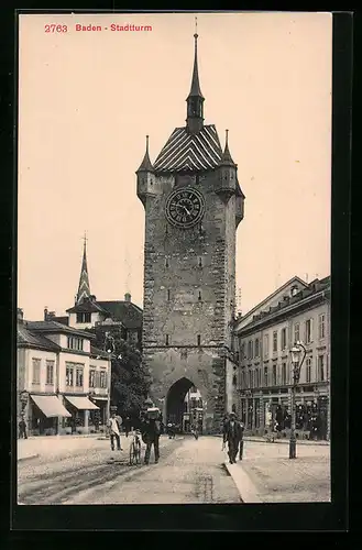 AK Baden, Stadtturm und Hotel Engel