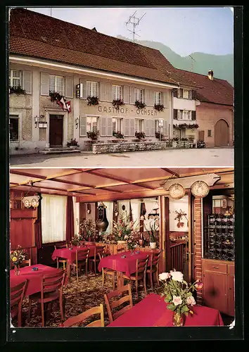 AK Mümliswil, Gasthof Ochsen mit Speiseraum, Fam. U. Jeker-Ingold