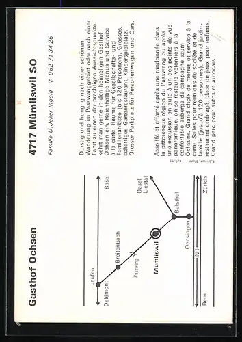 AK Mümliswil, Gasthof Ochsen mit Speiseraum, Fam. U. Jeker-Ingold