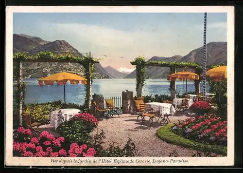 AK Lugano-Paradiso, Vue depuis le jardin de l'Hotel Esplanade Ceresio