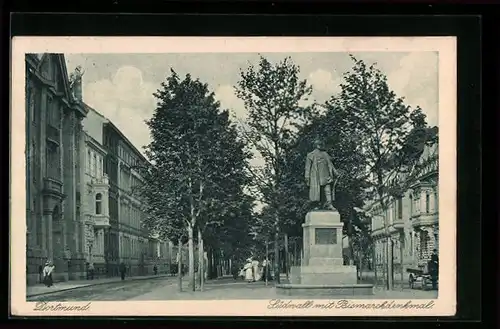 AK Dortmund, Südwall mit Bismarckdenkmal