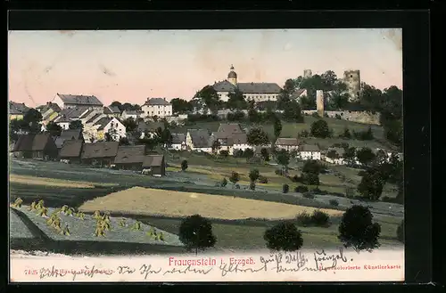 AK Frauenstein i. Erzgeb., Ortsansicht mit Weizenfeldern