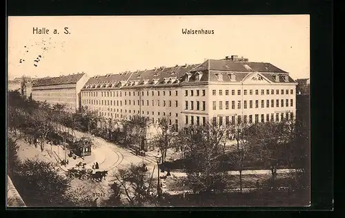 AK Halle a. S., Waisenhaus aus der Vogelschau