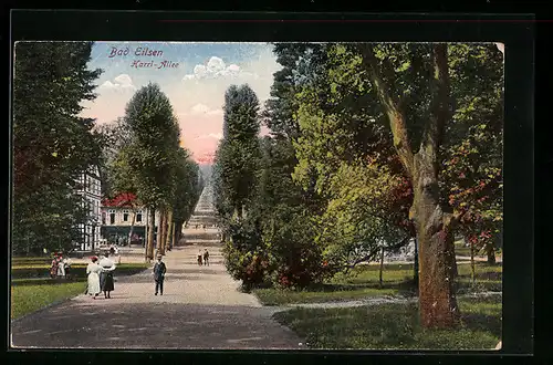 AK Bad Eilsen, Harrl-Allee bei Abendstimmung