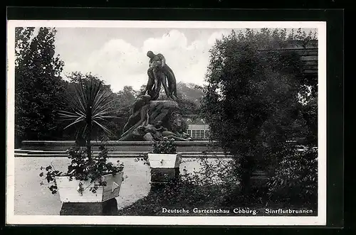 AK Coburg, deutsche Gartenschau, Sintflutbrunnen