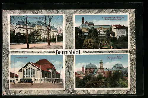 AK Darmstadt, Hauptbahnhof, Grossherzog Palais & Künstlerkolonie