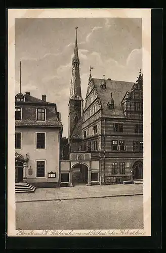 AK Hameln / Weser, Bäckerscharren mit Rathaus und Hochzeitshaus