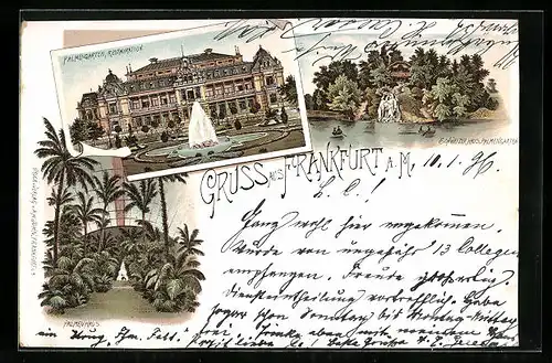 Lithographie Frankfurt-Westend, Palmengarten mit Schweizer Haus