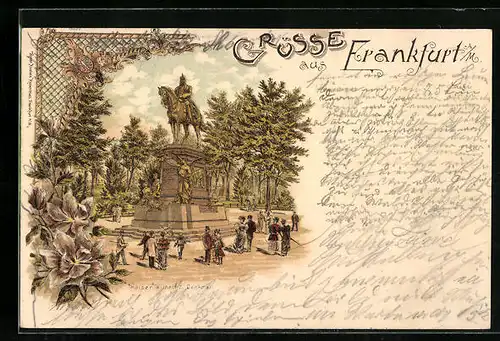 Lithographie Frankfurt a. M., Besucher vor dem Kaiser Wilhelm-Denkmal