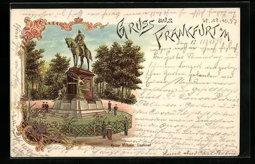 Lithographie Frankfurt a. M., Abbild v. Kaiser Wilhelm-Denkmal