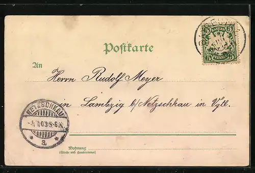 Lithographie Bayreuth, Teilansicht und Rich. Wagner-Theater