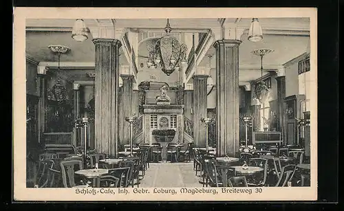 AK Magdeburg, Innenansicht v. Schloss-Cafe, Inh. Gebr. Loburg, Breiteweg 30