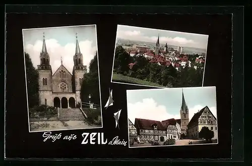 AK Zeil a. Main, Blick auf die Kirche, Ortspartie