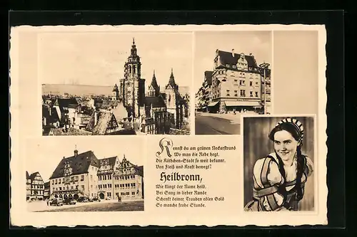 AK Heilbronn, Blick auf die Kirche, Strassenpartie