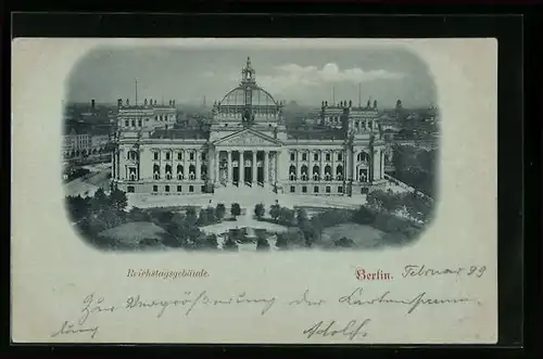 Mondschein-AK Berlin-Tiergarten, Reichstagsgebäude im Vollmondlichtlicht