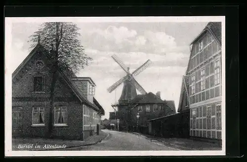 AK Borstel / Altenlande, Partie an der Windmühle