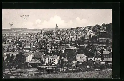 AK Siegen, Blick über die Dächer des Ortes von der Anhöhe aus