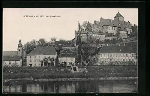 AK Schonungen, Schloss Mainberg vom Fluss aus gesehen