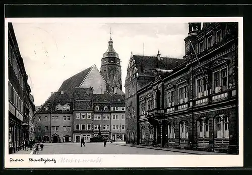 AK Pirna, am Marktplatz mit Blick auf die Kirche