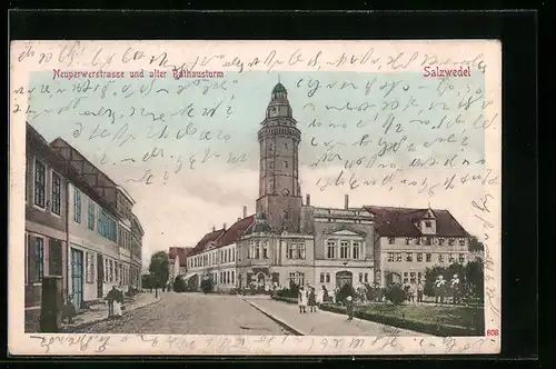 AK Salzwedel, Neuperwerstrasse und alter Rathausturm