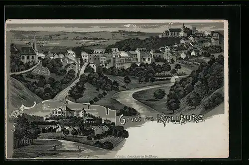 Mondschein-Lithographie Kyllburg, Totalansicht mit Schloss Mallberg