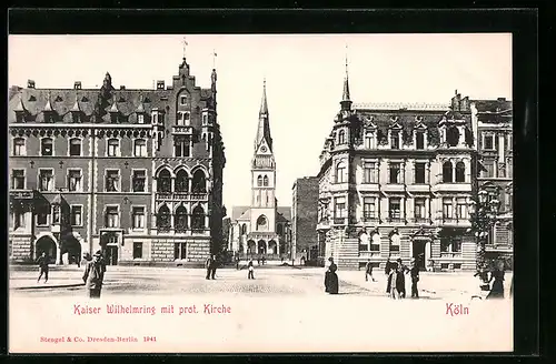 AK Köln-Neustadt, Kaiser Wilhelmring mit prot. Kirche