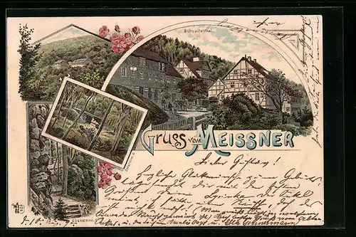 Lithographie Meissner, Blick zum Schwabenthal, Seesteine I, Seesteine II