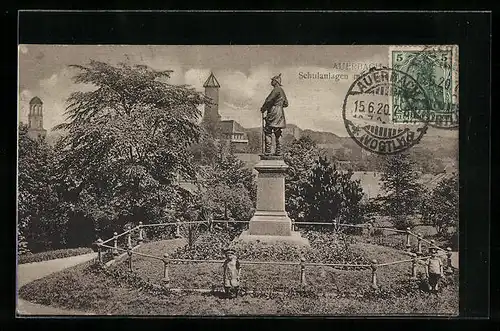 AK Auerbach, Schulanlagen mit Bismarck-Denkmal