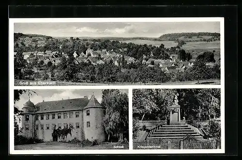 AK Eberstadt, Panorama, Kriegerdenkmal und Schloss