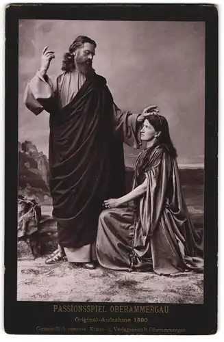 Fotografie Bruckmann, München, Schauspieler als Christus und Magdalena bei den Passionsspielen Oberammergau 1890