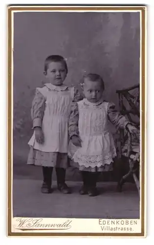 Fotografie W. Sannwald, Edenkoben, Villastrasse, Zwei kleine Kinder in Schürzenkleidchen