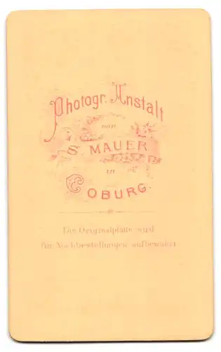 Fotografie S. Mauer, Coburg, Bürgerlicher mit Backenbart und schmalem Binder