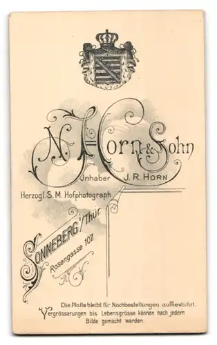 Fotografie J. R. Horn, Sonneberg /Th., Rosengasse 107, Eleganter Herr mit Schnurrbart und weisser Fliege