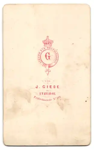 Fotografie J. Giese, Itzehoe, Feldschmiede 109, Bürgerlicher mit mächtigem Vollbart und zurückgekämmten Haaren