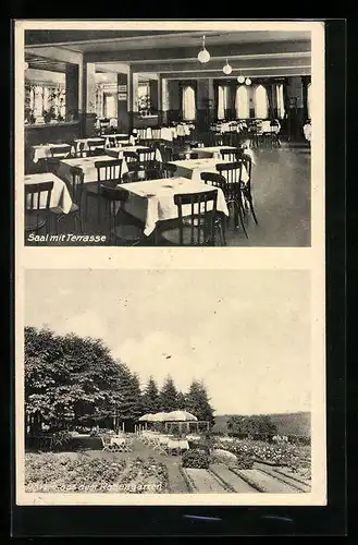 AK Burscheid-Paffenlöh, Ausflugslokal Ernst Wolf, Saal u. Rosengarten