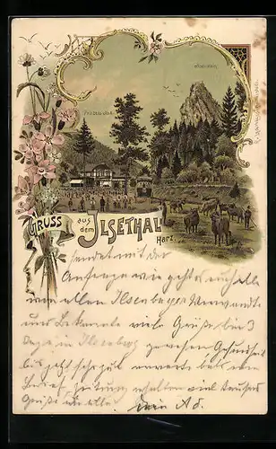 Lithographie Ilsenburg /Harz, Abbild d. Prinzess Ilse und v. Ilsenstein