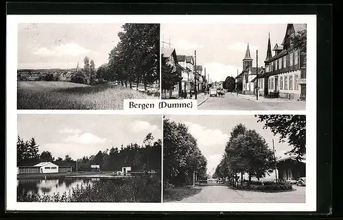 AK Bergen, Strassenpartie am Bahnübergang, Strasse im Zentrum