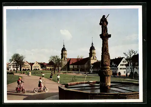 AK Freudenstadt, Marktplatz mit Brunnen