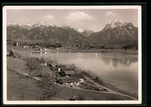 AK Hopfen am See, Gesamtansicht mit See und Bergpanorama