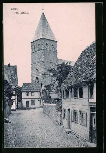 AK Soest, Strassenpartie mit Paulikirche