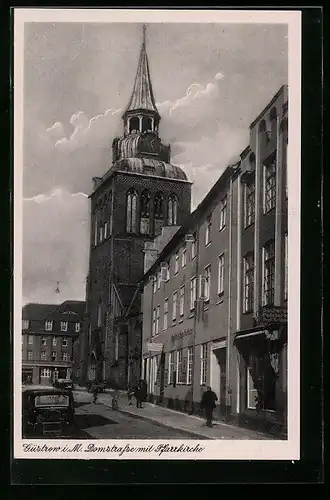 AK Güstrow i. M., Domstrasse mit Pfarrkirche